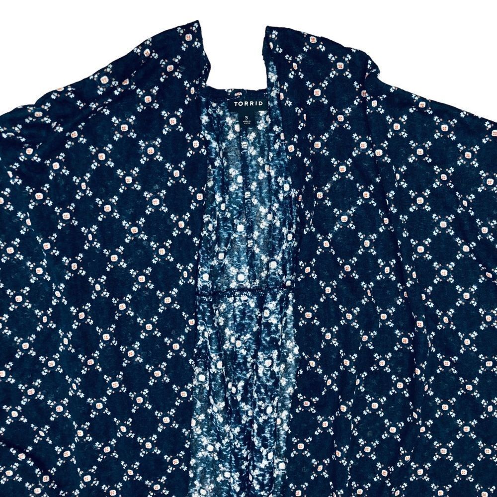 Torrid Blue Coral Floral Open Front Short Sleeve Top Cardigan Sz 3X ⭐️ - Picture 4 of 12